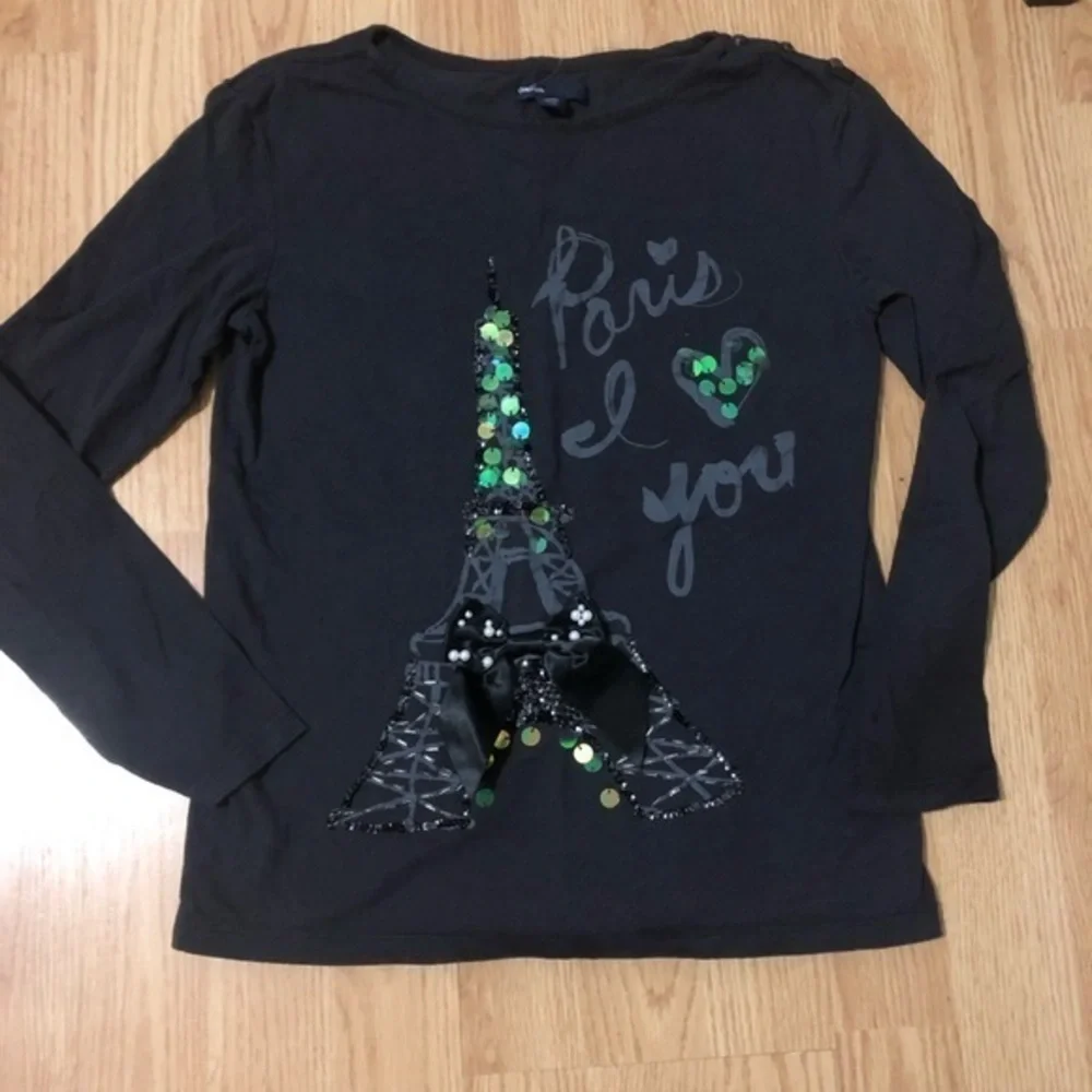 GAP Kids sequins beaded pairs I love you Eiffel Tower long Sleeve shirt Size 14